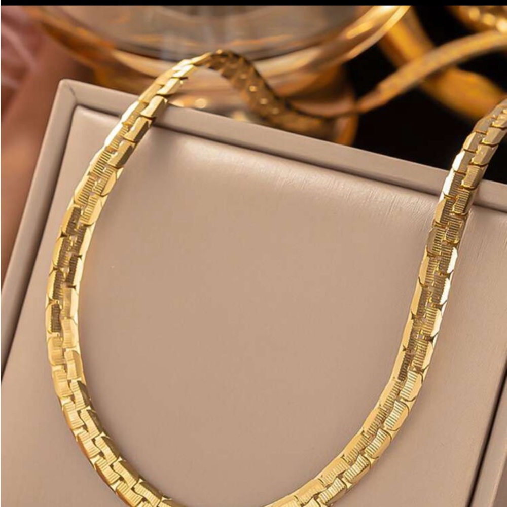 One Gold Stainless Steel Snake Bone Chain Necklace For Women,